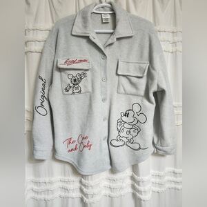 Gray Mickey Mouse Button-Up Shacket.
